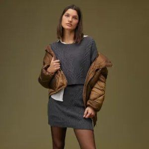 Anthropologie S Maeve Cable-Knit Skirt Set Grey